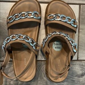 Azalea Wang Brown Sandals with Silver Chain in good condition